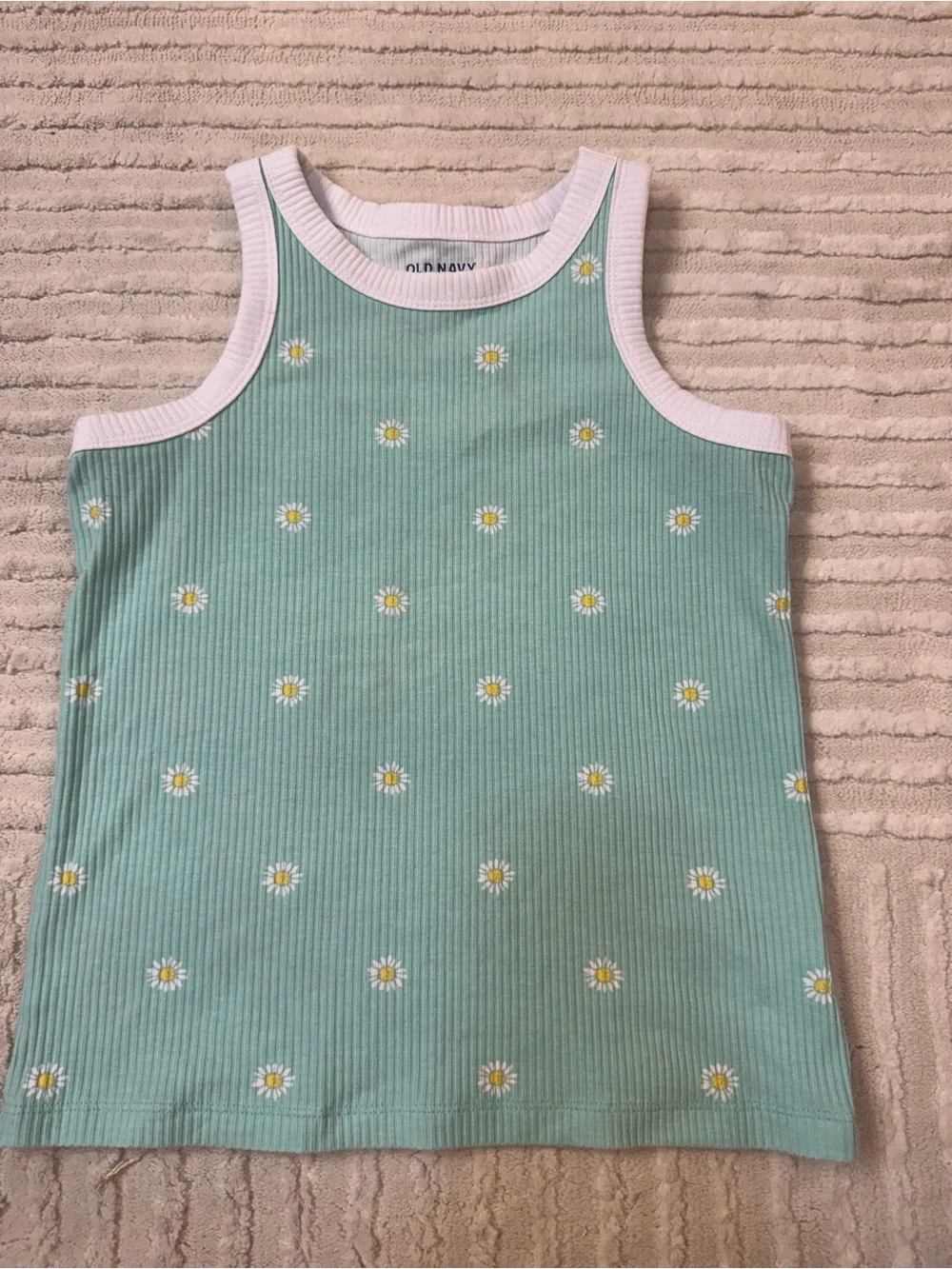 Old Navy Mint Green Daisy Ribbed Tank with White Trim